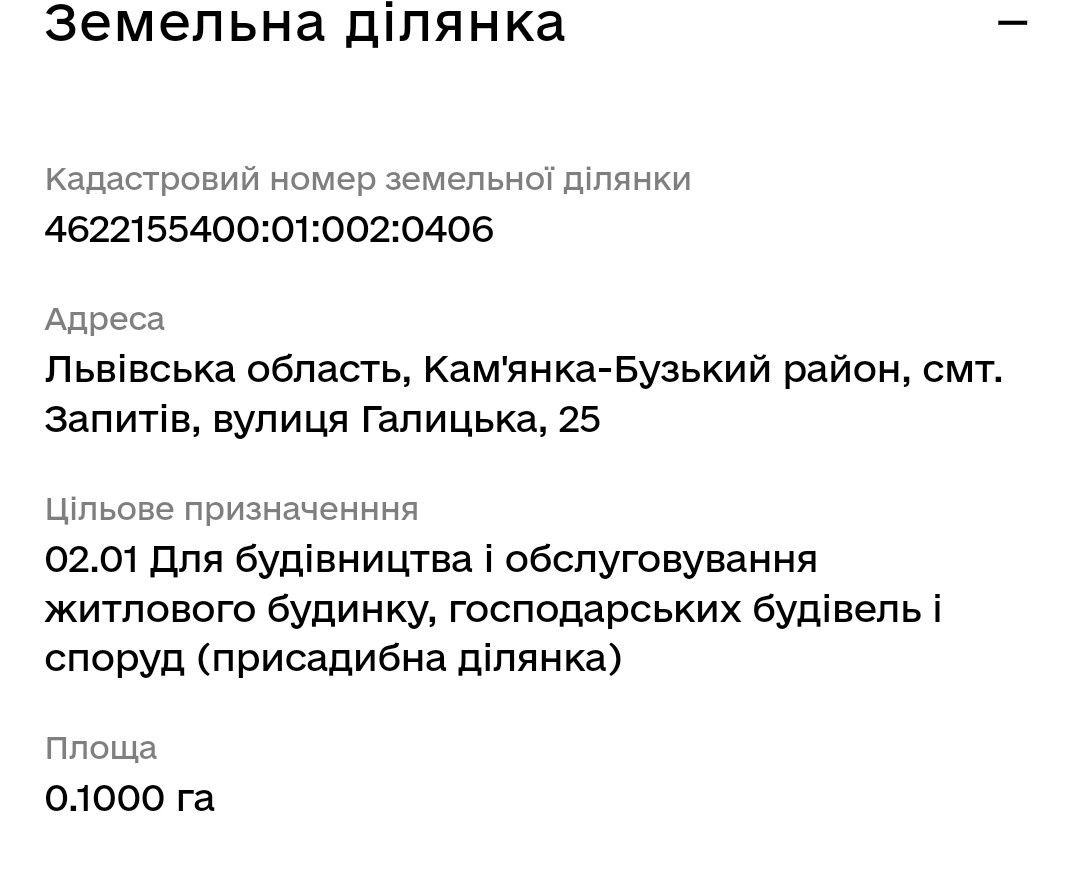 земельна ділянка смт Запитів