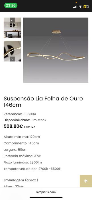 Candeeiro de Luxo em Dourado