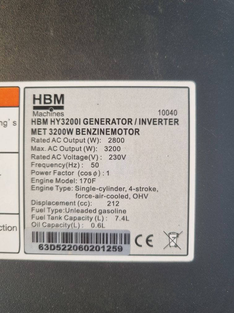 генератор інверторний  HBM HY3200W 3,2 КВ