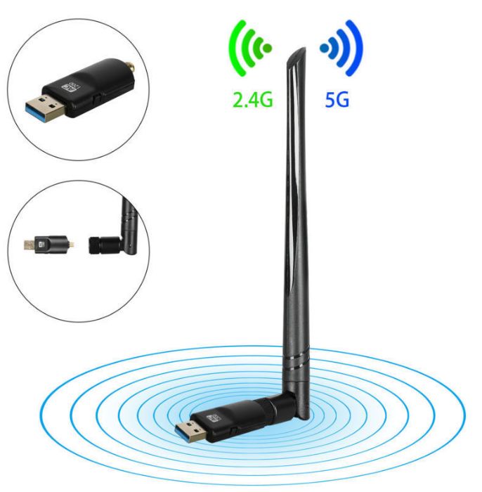 USB 3.0 5DB Wi-Fi адаптер RTL8812 AC1200 1200Мбит/с 2 диапазона 2.4+5