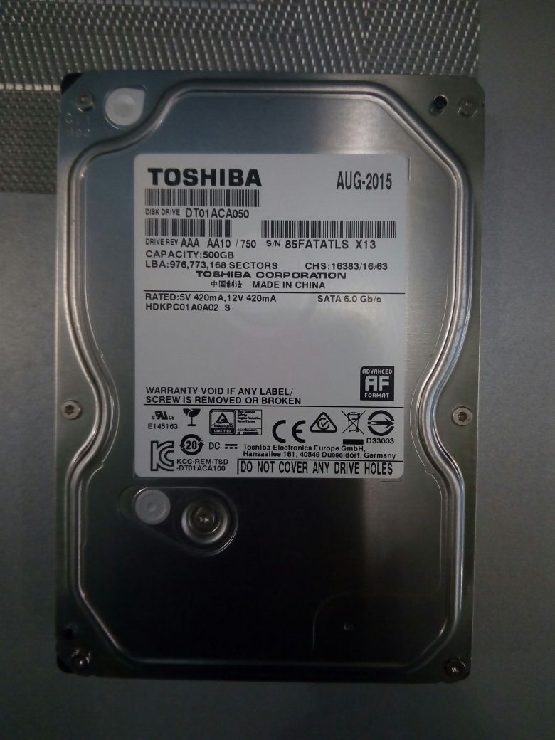 Жесткий диск Toshiba 500GB 7200rpm 32MB DT01ACA050 3.5 SATA III