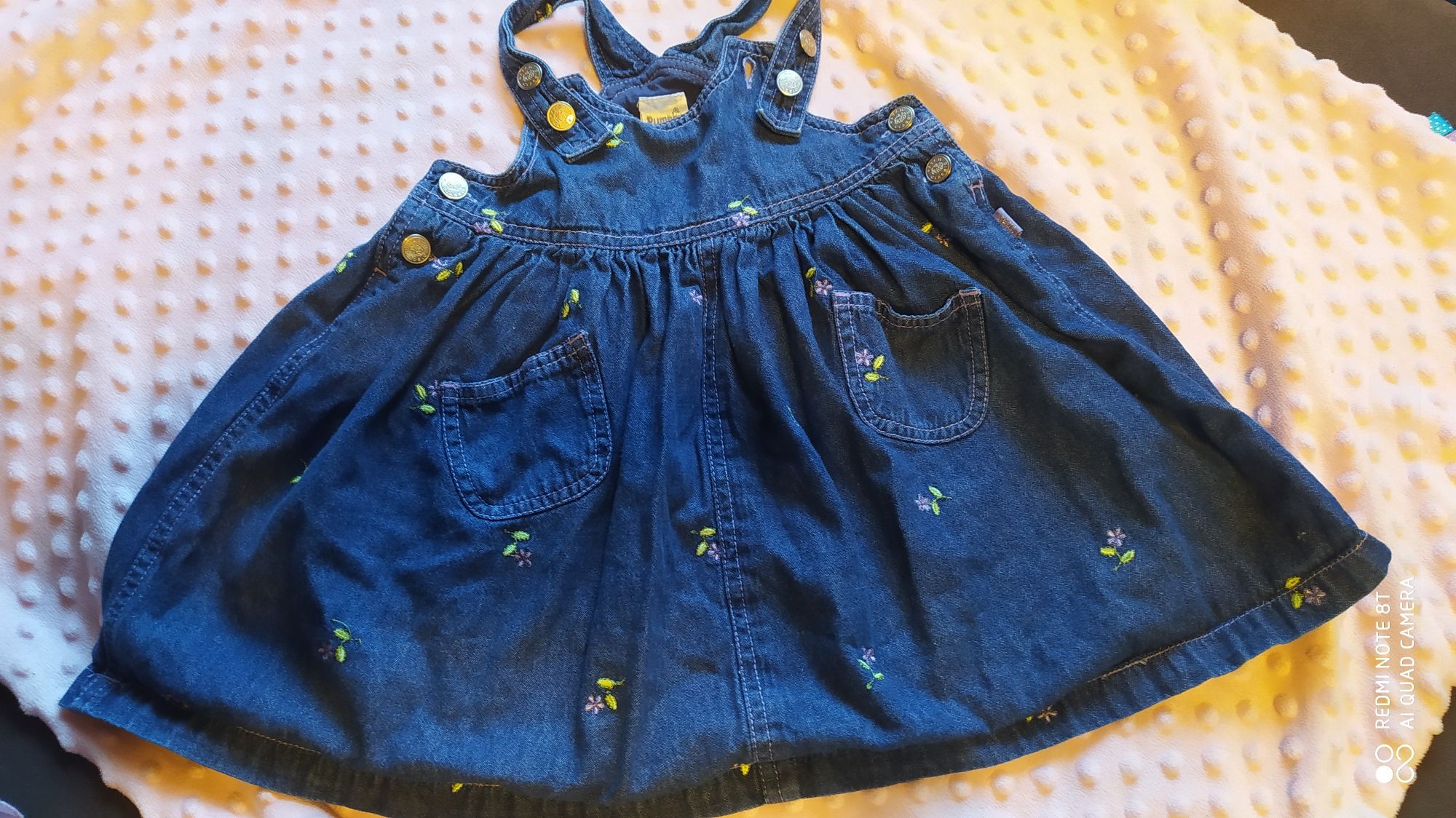 Spódniczka na szelkach, jeans, rozm. 98