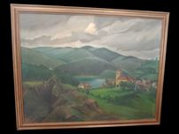 Encantadora Paisagem Vasca de Trujillano - Óleo sobre Tela de 1949