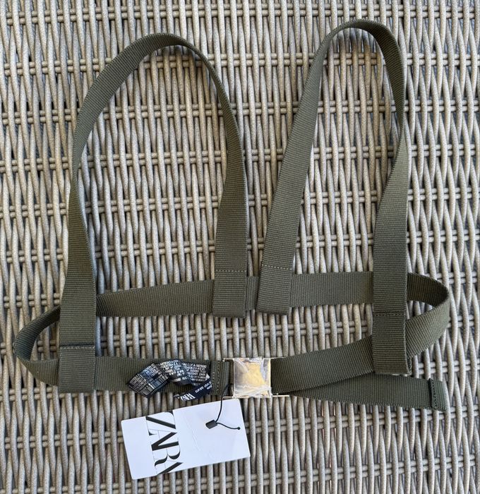 Zara oliwkowe szelki modowe do stylizacji