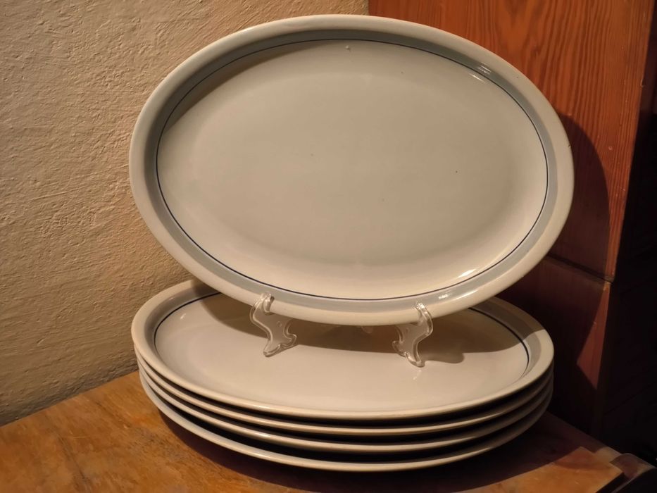 Bardzo duży szaroniebieski półmisek owalny Porcelit Pruszków PRL