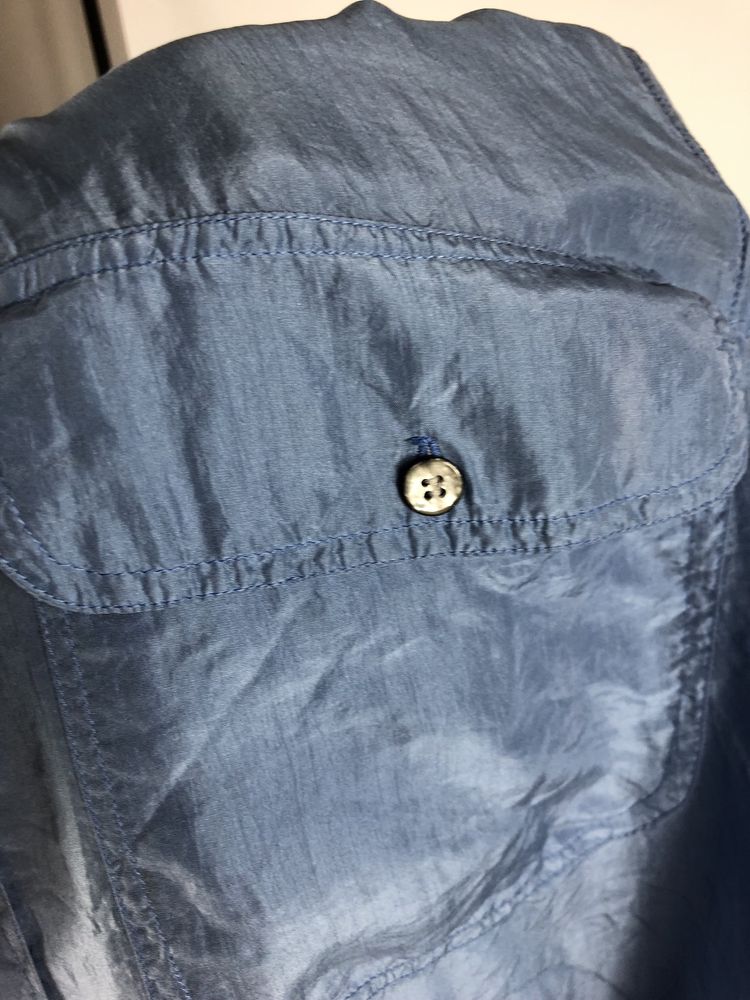 Niebieska 100% jedwabna koszula męska z krótkim rękawemna lato silk