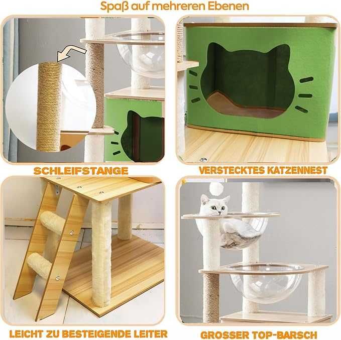 Drapak dla kota wysoki 140cm z budką legowiskami