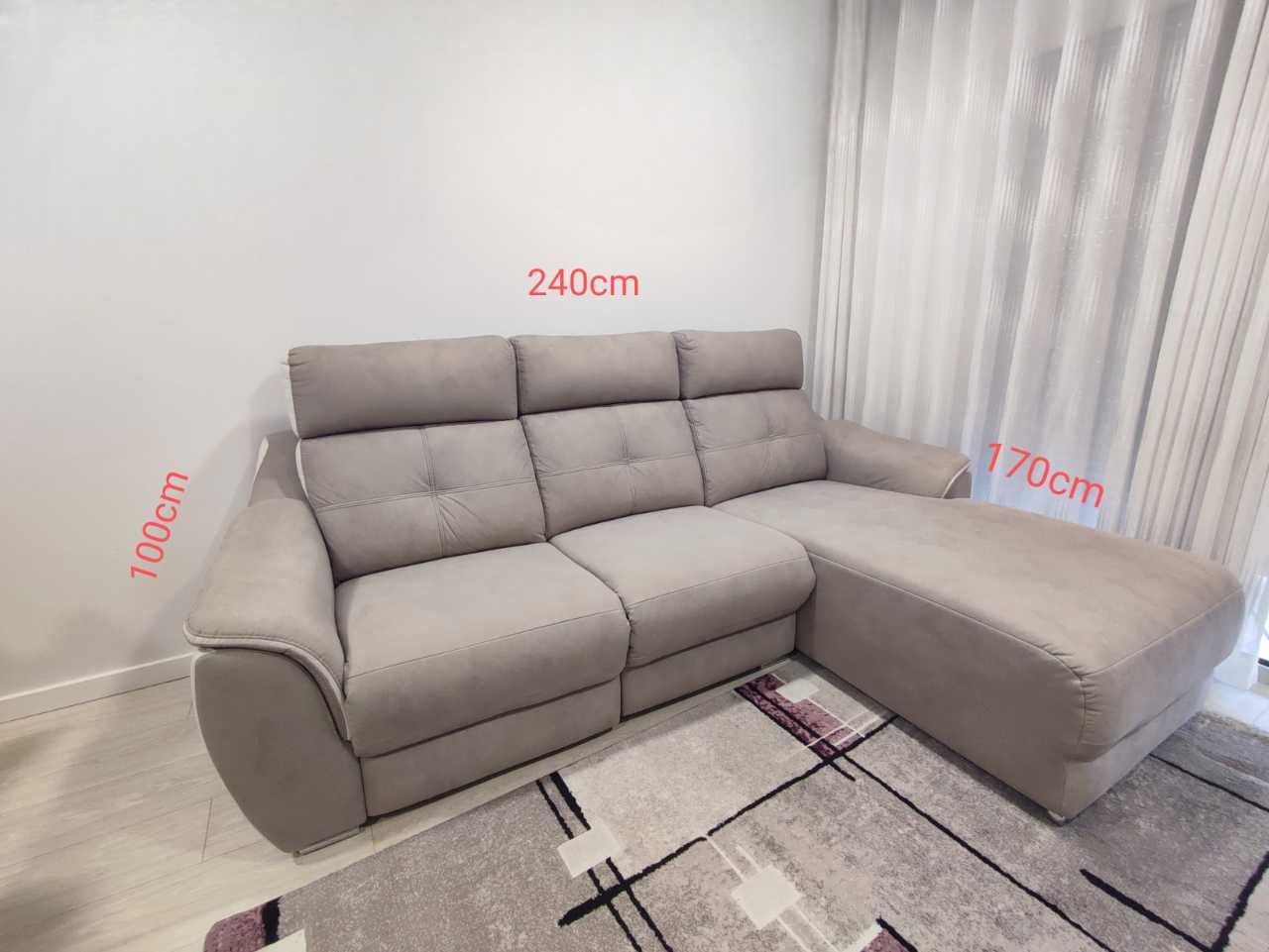 Sofá Chaise Longue Cinzento - 240cm x 170cm (Excelente Estado)