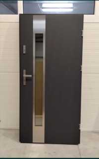 Nowe drzwi zewnętrzne metalowe ocieplone antracyt 90 lewe