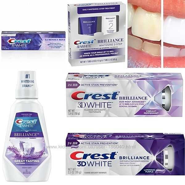 Фиолет от жёлтого отбеливание зубов Crest 3D Brilliance Luminous P-USA