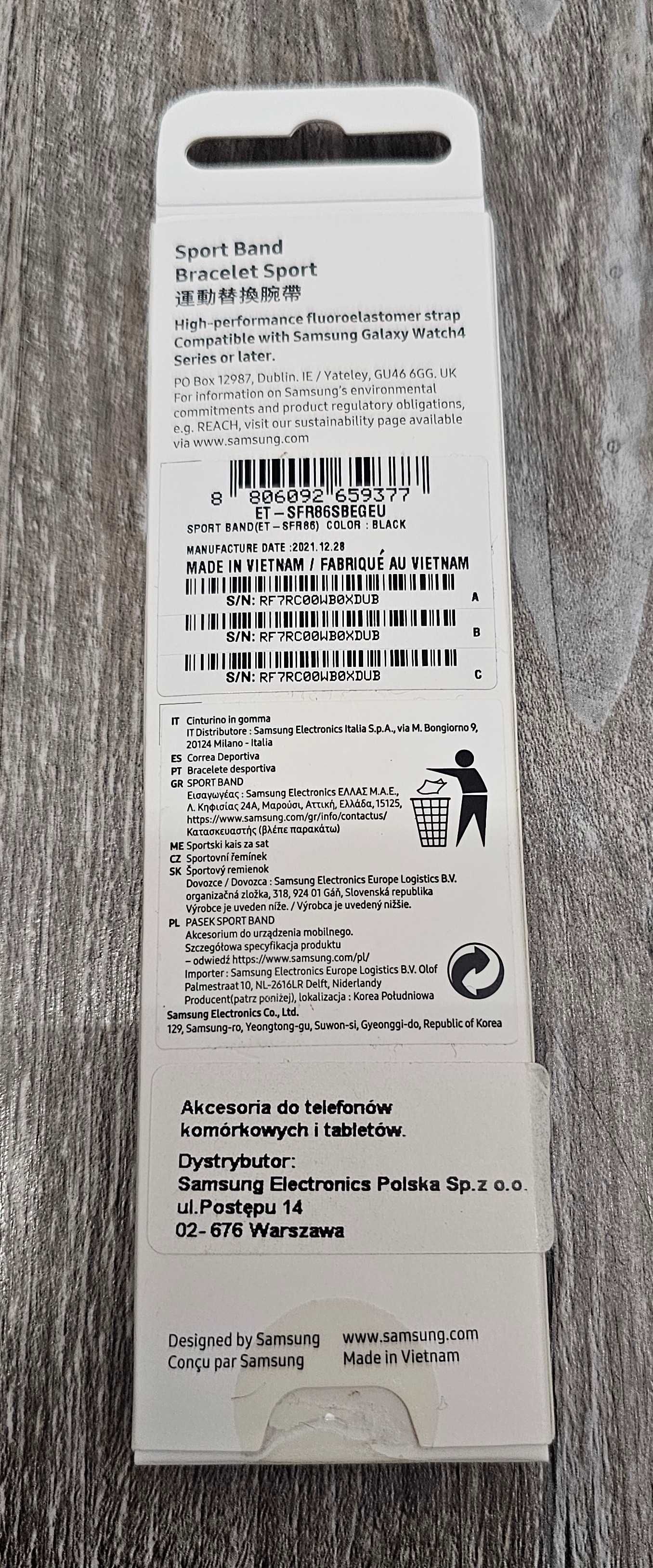 Oryginalny pasek Samsung S/M 20mm Czarny Sport Band
