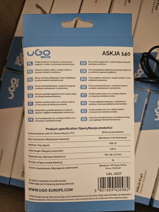 70 sztuk Ugo office keyboard number klawiatura numeryczna USB