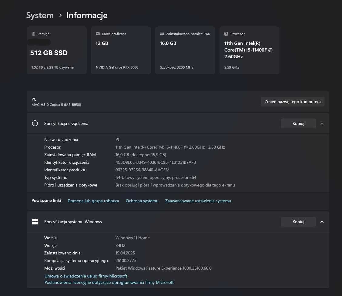Komputer PC MAG H510 Codex 5 i5 11th RTX 3060