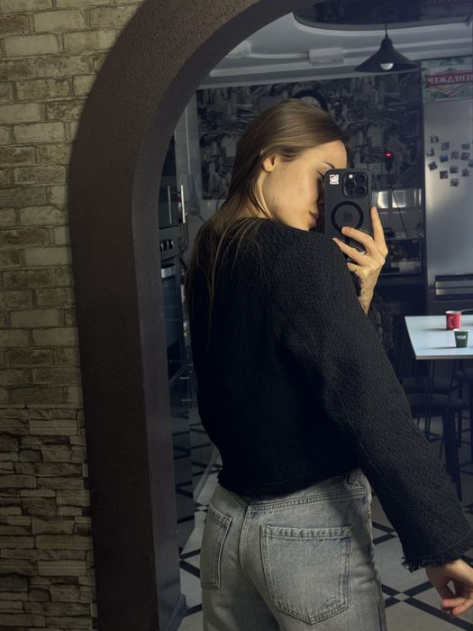 Піджак жіночий, твідовий, чорного кольору, теплий, розмір S та M