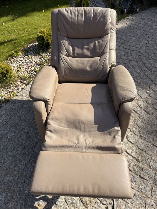 fotel rozkładany relaksacyjny TV elek. z funkcją relax skóra naturalna