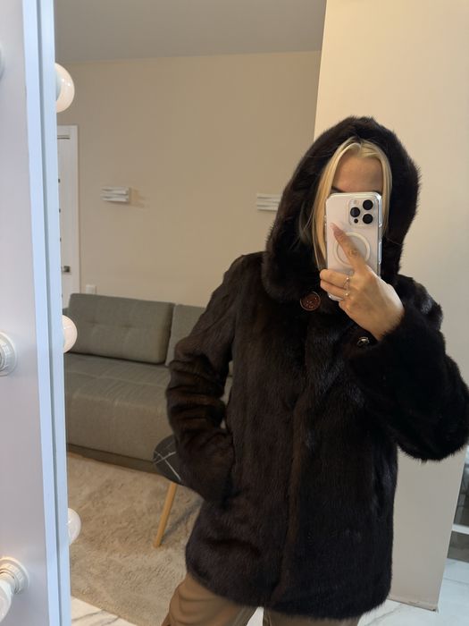 Шуба напівшубок норковий густе хутро темний шоколад xs-m