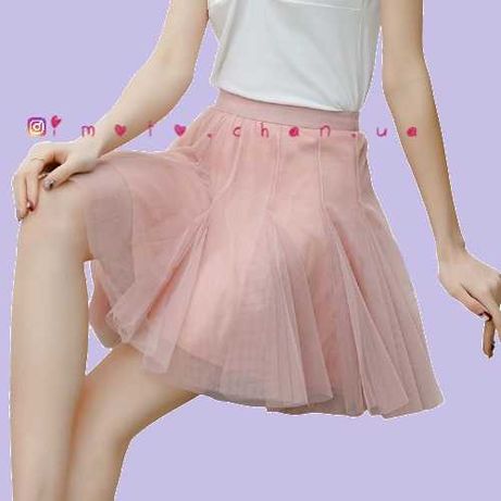 Летняя юбка с шортами розовая