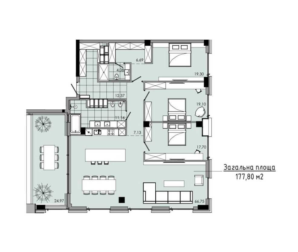 ЖК Маяк 177 м2. Башни Nebo Новодворянский Комфорт Сити Loft White К12