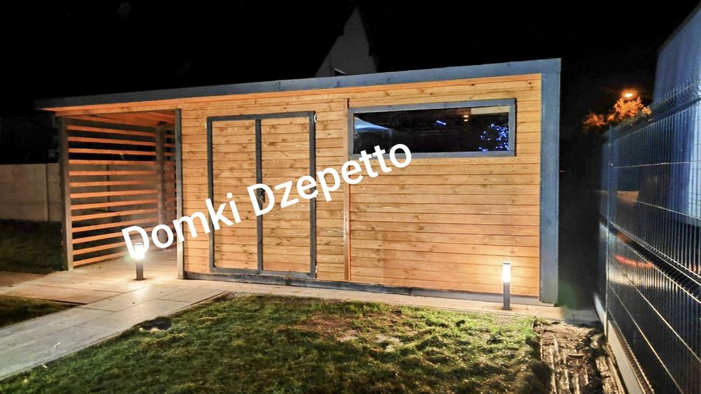 %RATY% Nowoczesny domek narzędziowy z drewutnia zadaszeniem