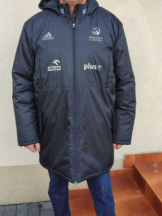 Czarna kurtka zimowa Adidas Polska Siatkówka XXL męska długa z kapture