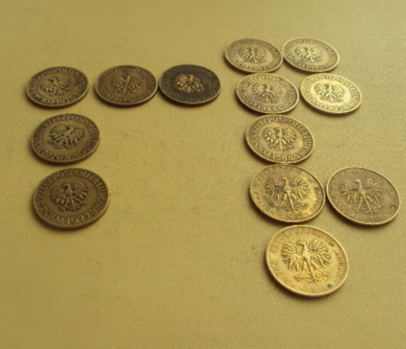 Monety 5 złotowe XX wiek lata 75-88r 13 sztuk PIĘĆ ZŁOTYCH