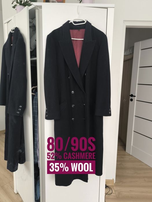 Płaszcz kaszmirowy „Made in England” dwurzędowy vintage 80/90s xxl