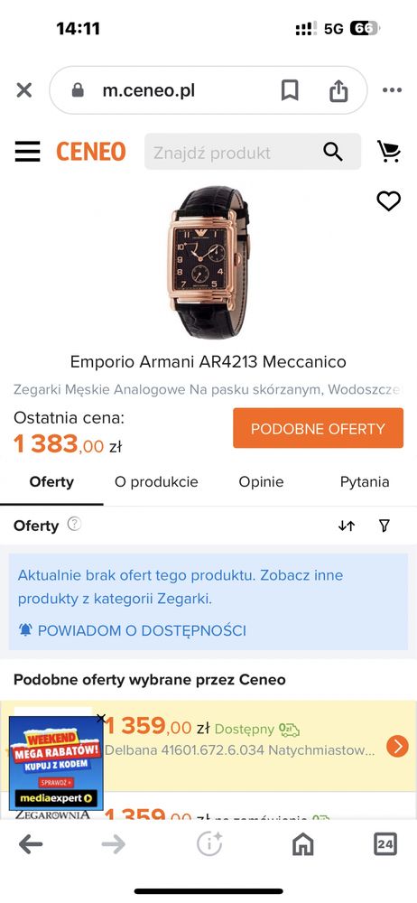 Zegarek Armani Meccanico z pudelkiem