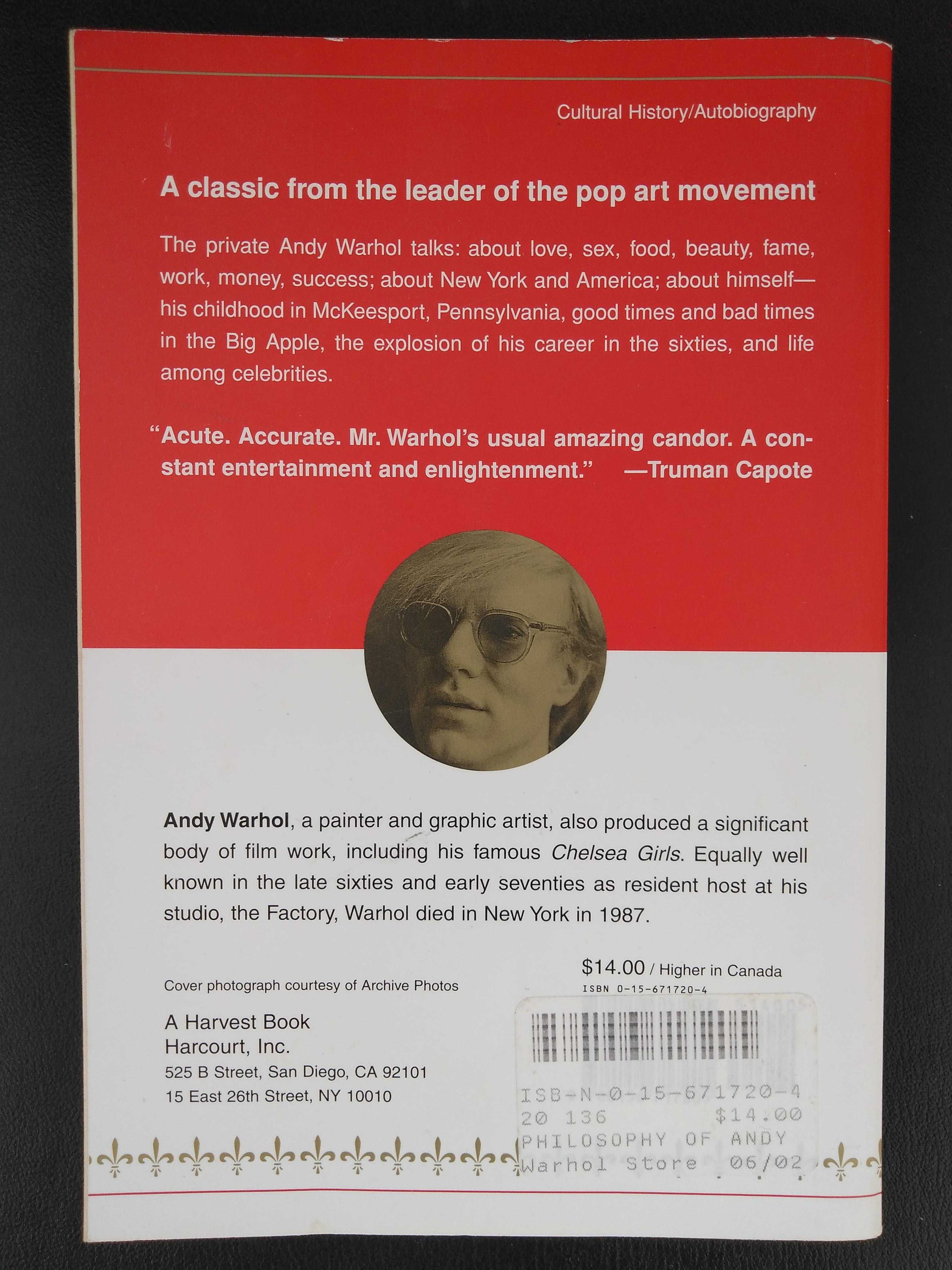 Livro "The philosophy of Andy Warhol", de Andy Warhol