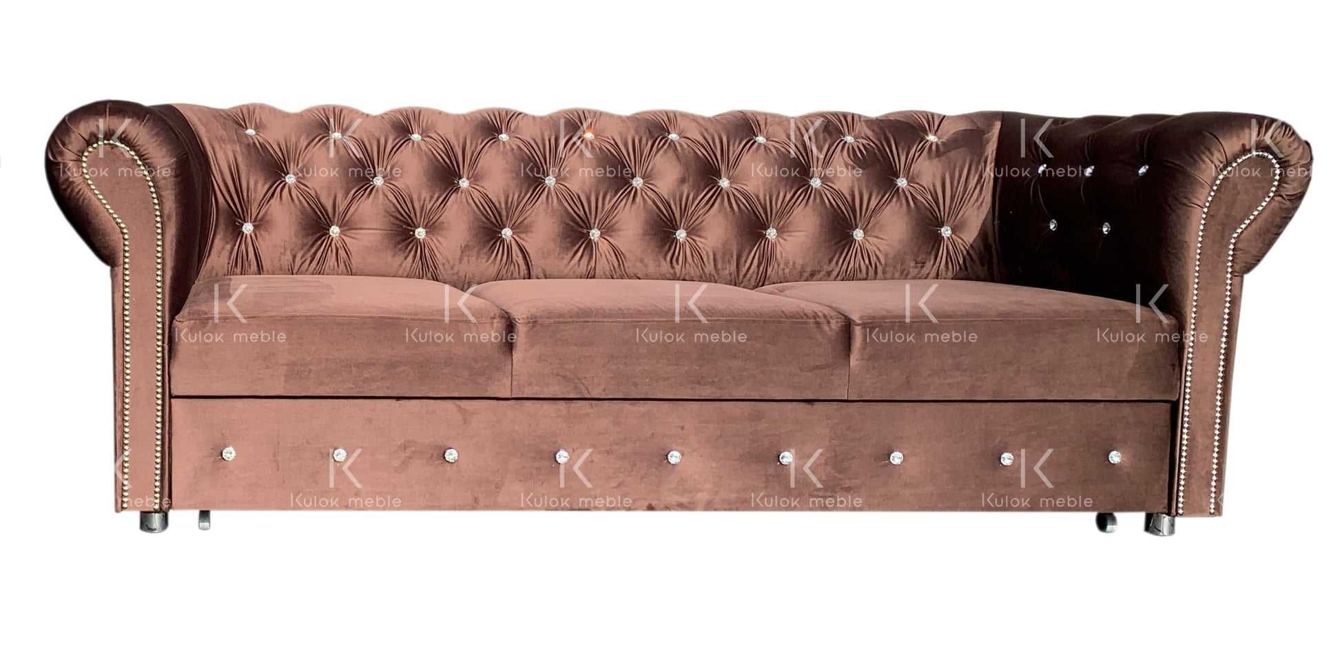 Sofa Chesterfield Warsaw - z funkcją spania i KRYSZTAŁKAMI