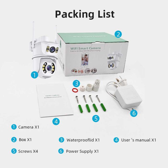 Câmara rotativa dupla lente wifi exterior 1080p 360º noturna