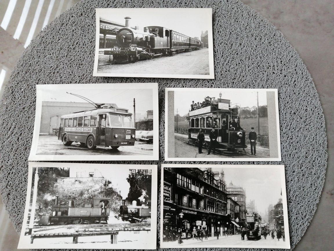 Sprzedam 5 starych zdjęć angielskich tramwaje, pociągi.