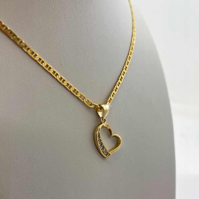 Złoty Naszyjnik Damski Serce / Łańcuszek Gucci + Zawieszka Srebro 925/