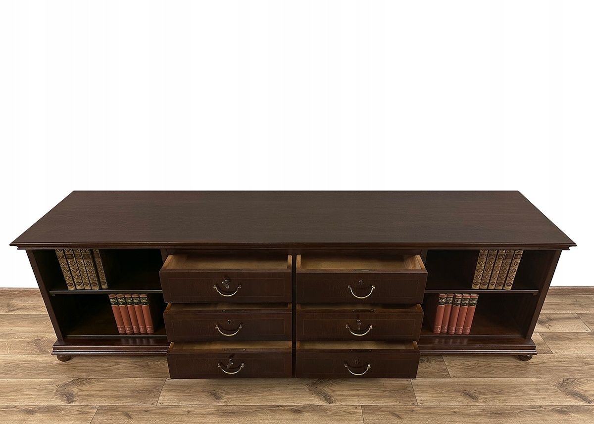 KOMODA PODEST niską szafka pod TV RTV antyk  6 szuflad, 204 cm