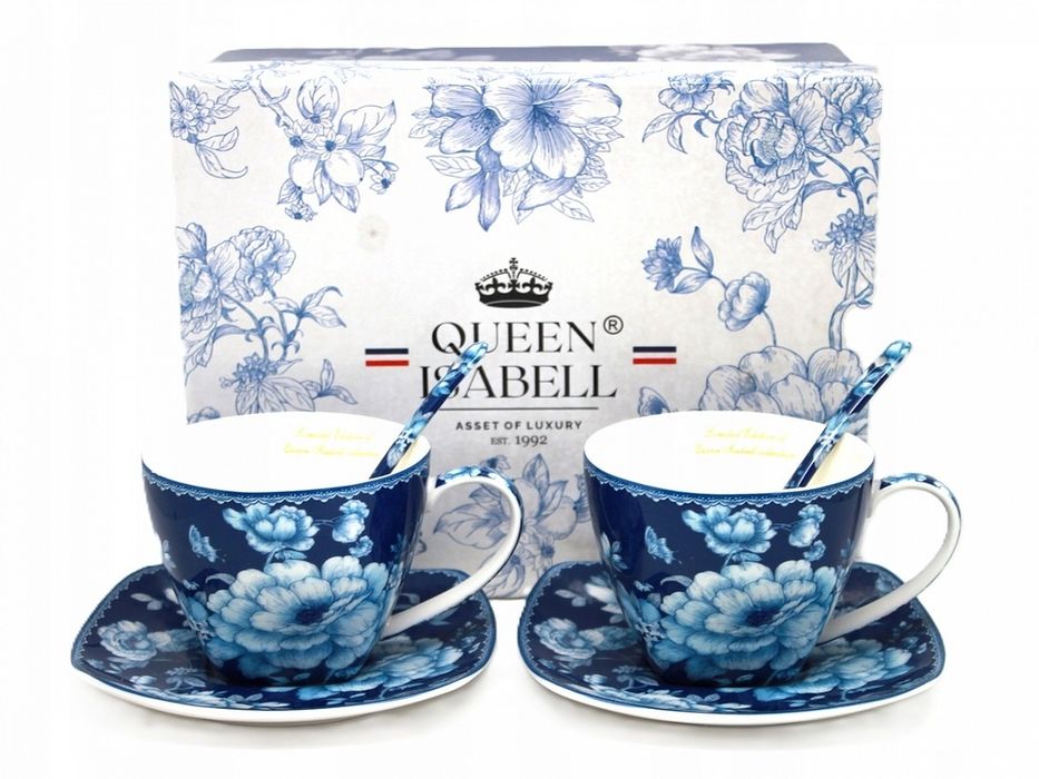 Oryginalny Zestaw 2+2+2 Filiżanki + Spodki Kostna Porcelana Róża 250ml