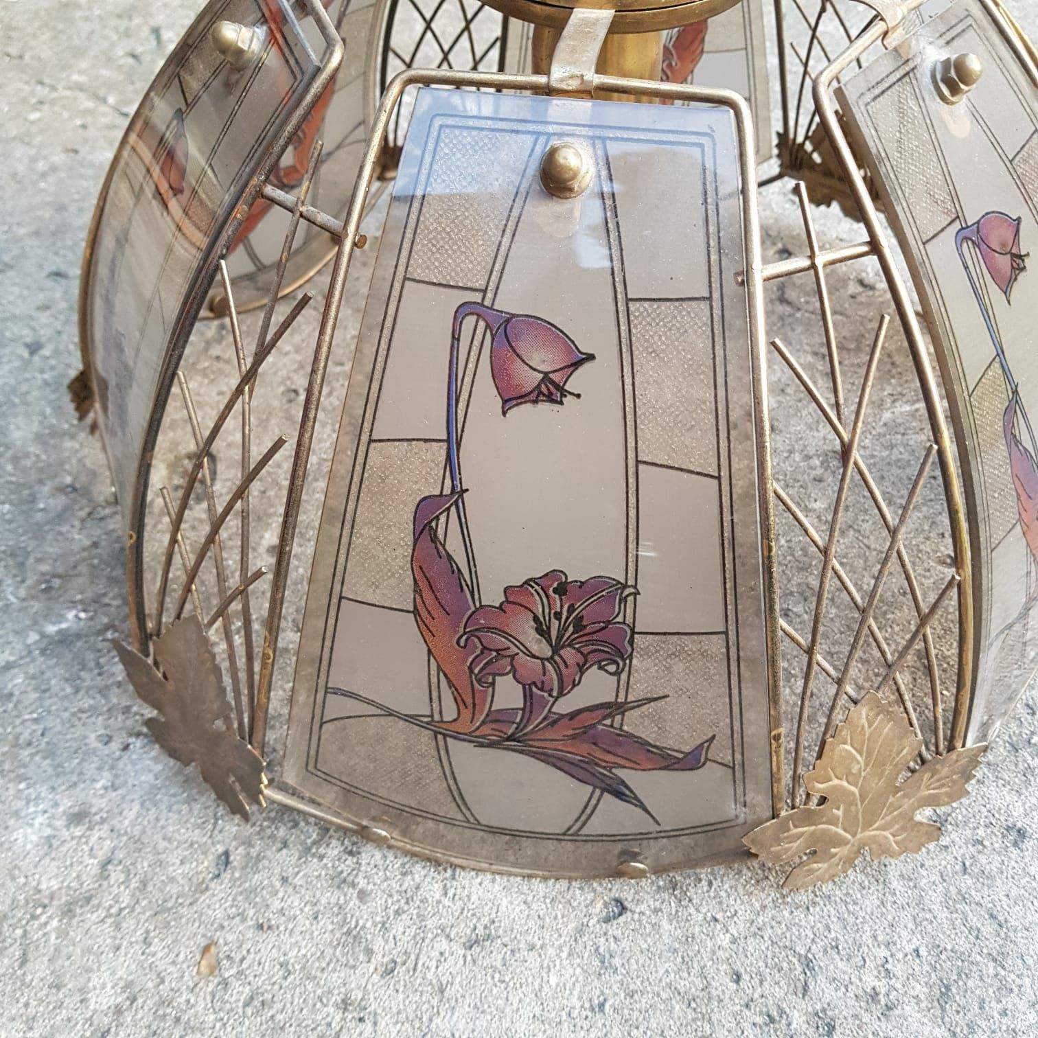 Lampa sufitowa szkło witraż PRL