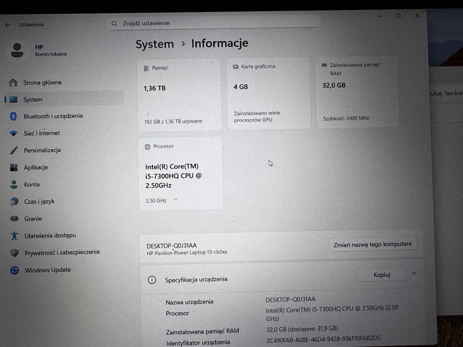 HP Pavilion Power 32 gb ram 1.5TB gtx