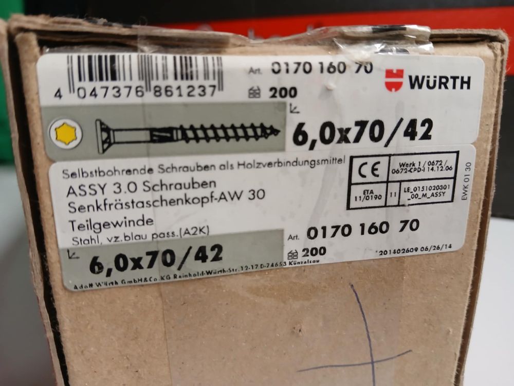 Wurth wkręty Wkręty 6,0x70/42 200szt  Cena 50zł