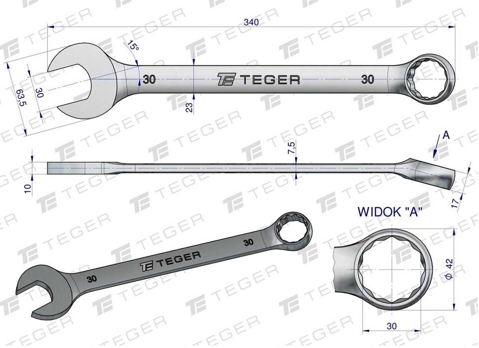 TEGER Mocny Klucz Płasko-Oczkowy 30mm Solidny z Gwarancją