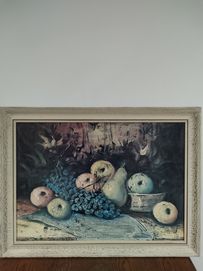 Obraz martwa natura z ciemnymi winogronami