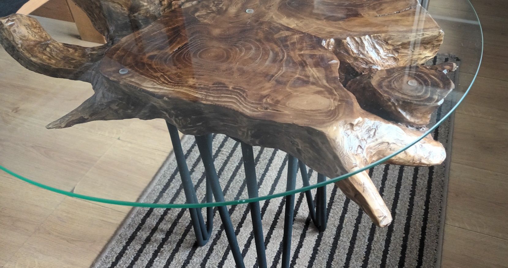 Stolik kawowy -drewno-szkło-metal