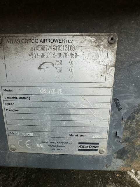 Kompresor śrubowy Atlas Copco XAS 87, 2009, netto: 35.000 PLN.