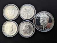 Srebrne monety - dolary Kolumb Washington Liberty Eisenhower Booker