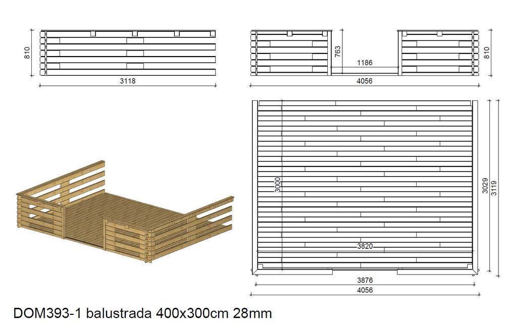 Domek ogrodowy altanka 4x3m+taras 4x3m 28mm DOM137+DOM392+DOM393+POD04