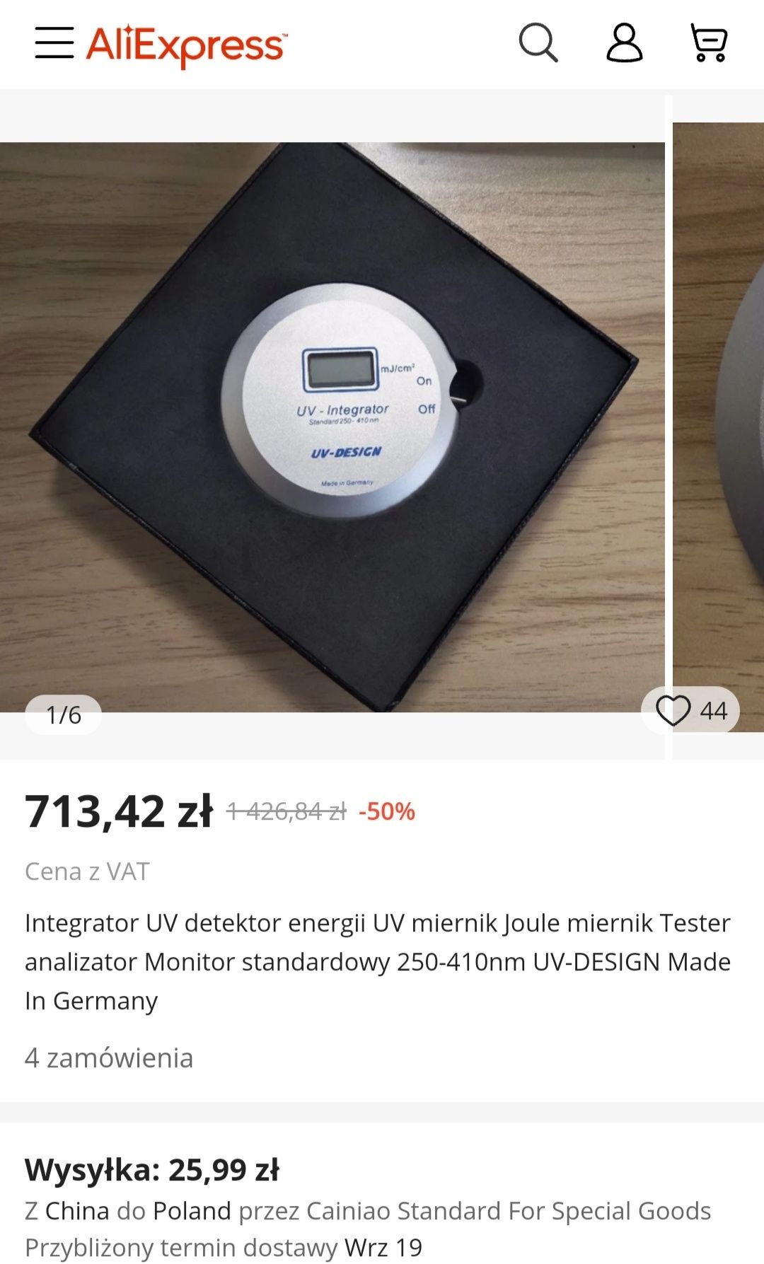 Detektor UV, integrator energii