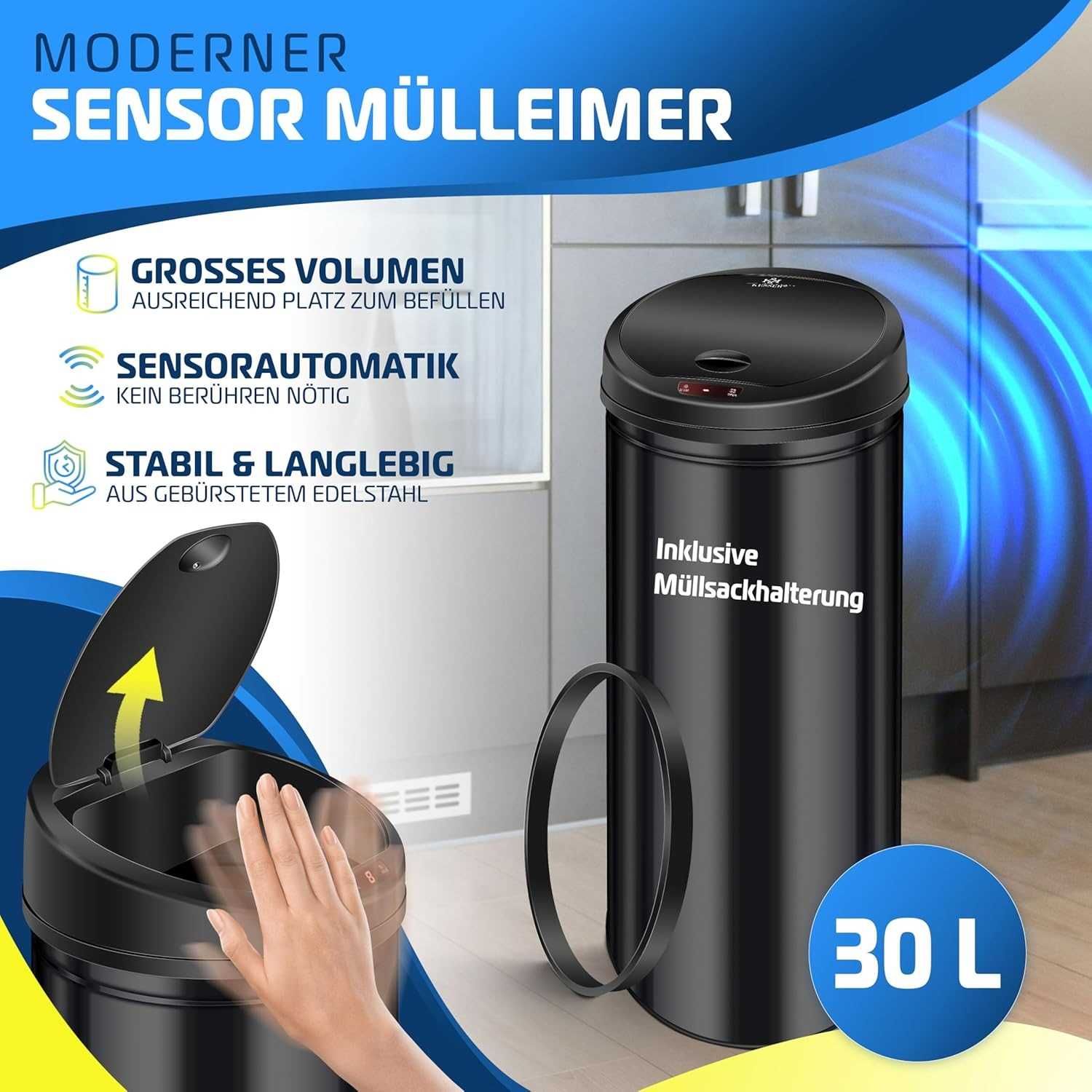 Nowy kosz na śmieci KESSER / śmietnik 30L / automatyczny LCD !4367!