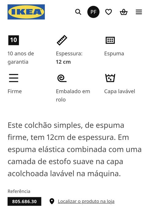 Colchão solteiro IKEA AFJALL 80x200 Novo