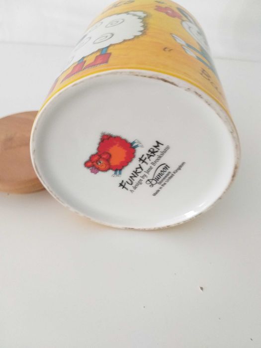 pote armazenamento - funky farm - porcelana e madeira