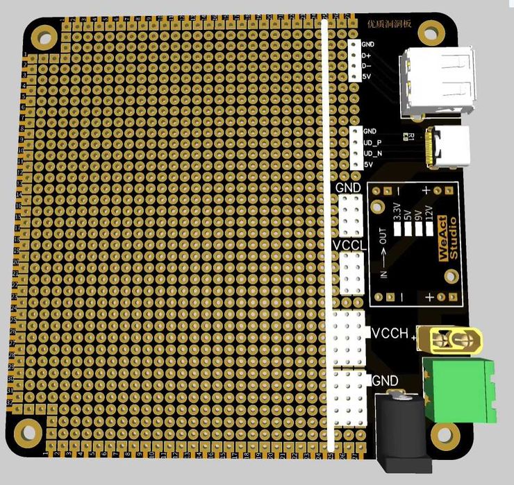 Макетная плата Weact Studio под пайку шаг отверстий 2.5 мм питание USB