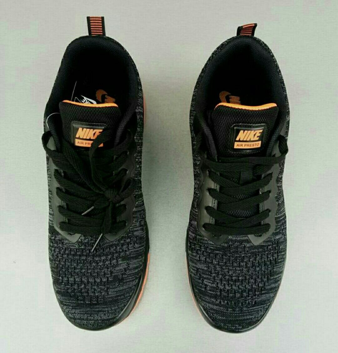 Nike Air Presto кроссовки мужские черные с оранжевым на баллонах