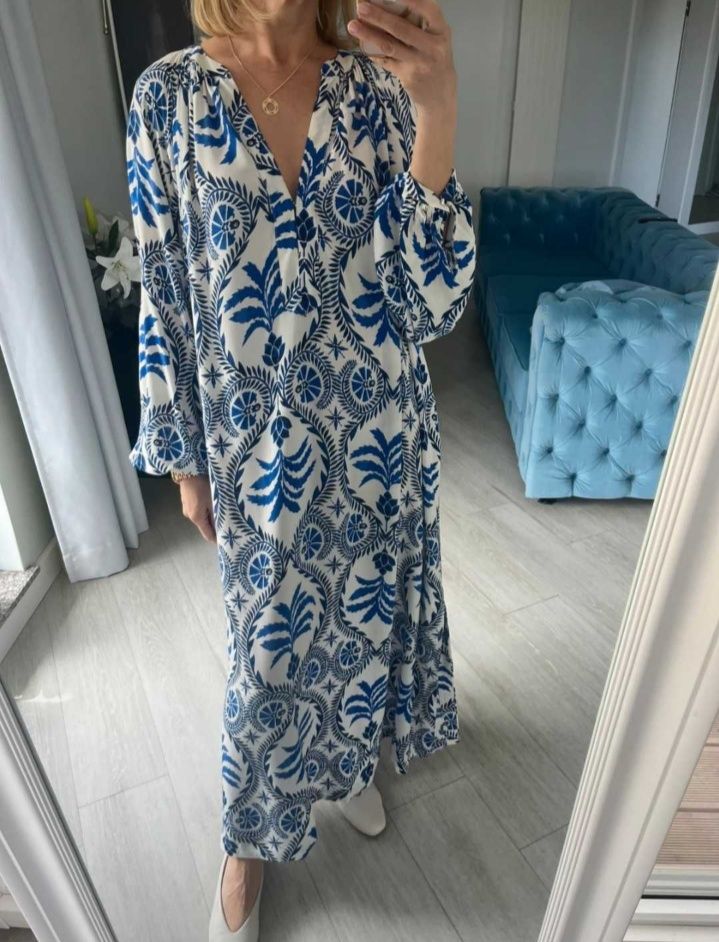 H&M długa maxi Boho orientalna sukienka wzory XXL